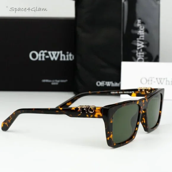 Off-White Men Sunglasses Havana Green Square OERI13E ALBANY 6055 NEW AUTHENTIC - Picture 4 of 9
